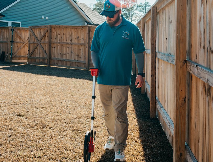 Pest control technician treating wall cavity